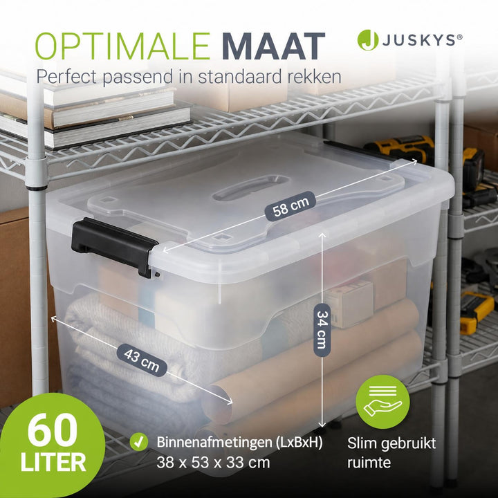 Opbergbox met deksel 30 liter – set van 4, stapelbaar
