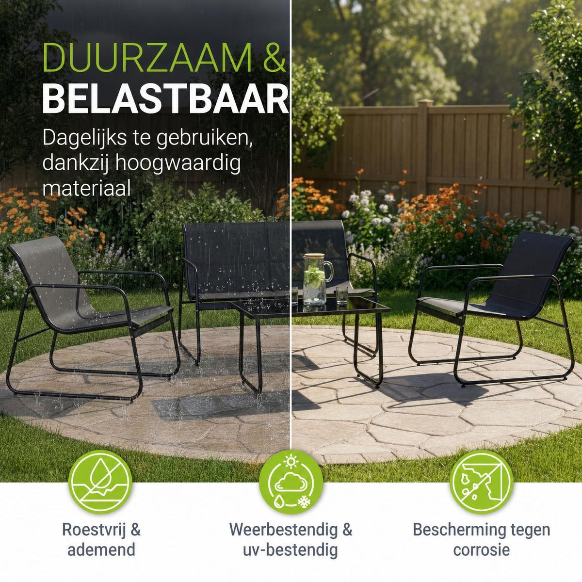 Loungeset Genua – 4-delig met 2-zitsbank, stoelen en tafel