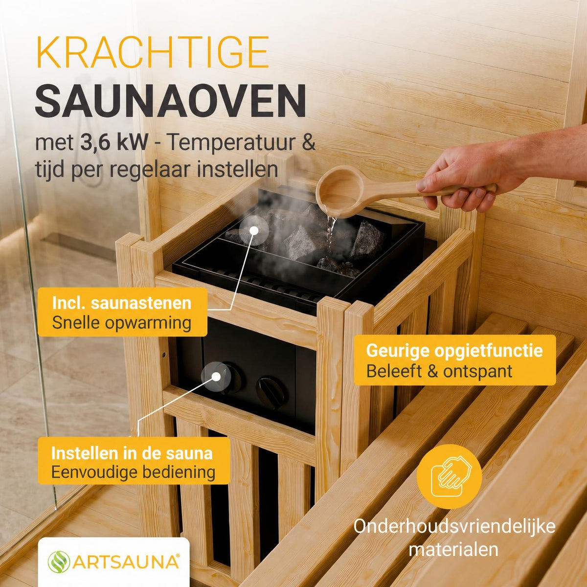 Finse sauna Vantaa – hemlockhout, met kachel en zoutstenen, naturel
