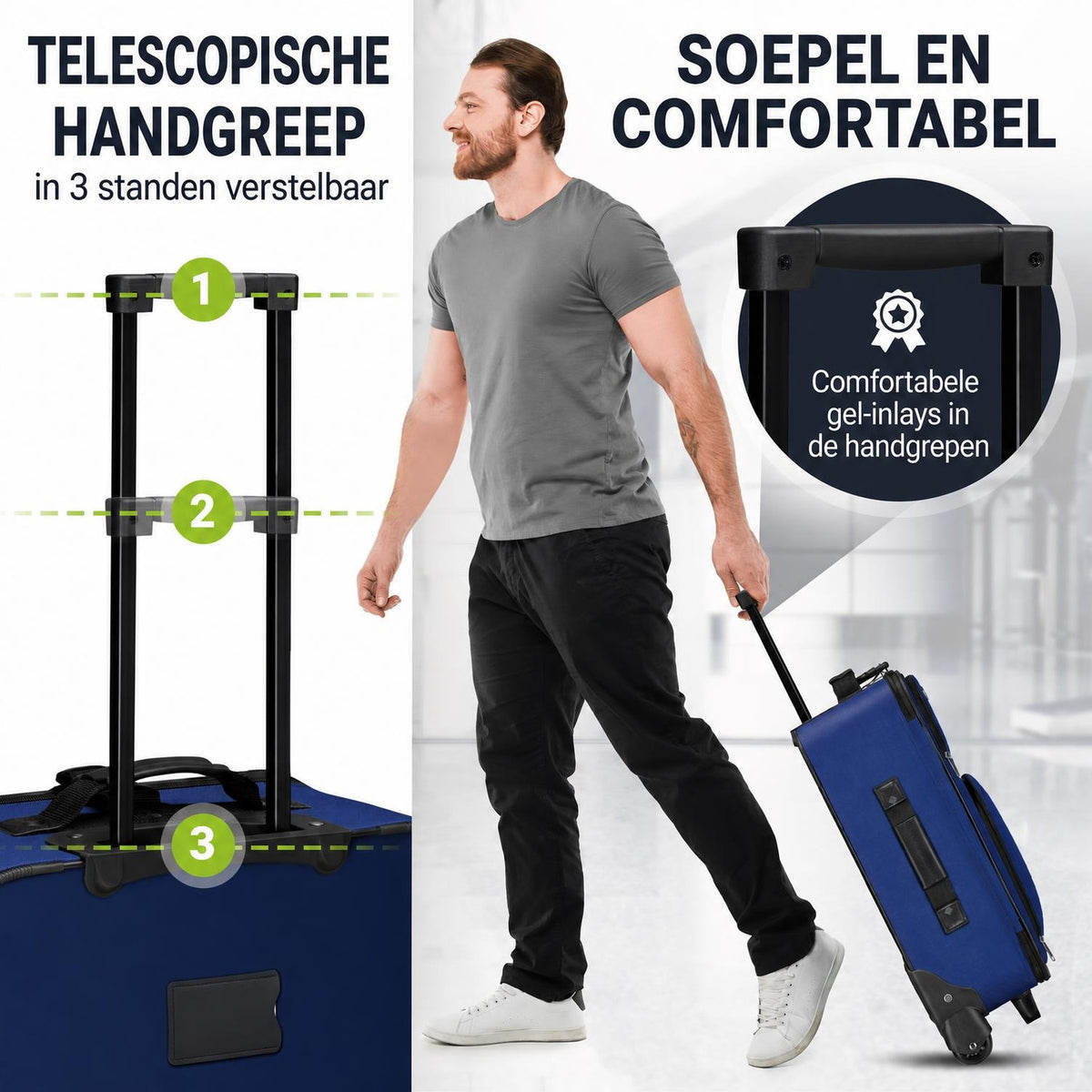 Kofferset Athen – 5-delig, 2 trolleys met schoudertas, zwart