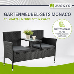 Wicker tuinbank Monaco – 2 personen, 133x63x84 cm met tafel