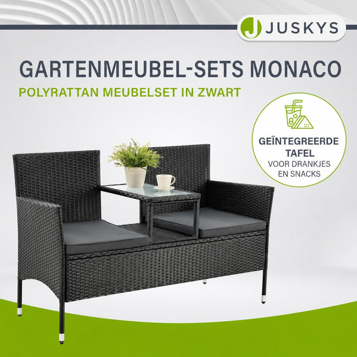 Wicker tuinbank Monaco – 2 personen, 133x63x84 cm met tafel