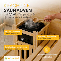 Finse sauna Vantaa – zwart hemlockhout, met kachel en zoutstenen
