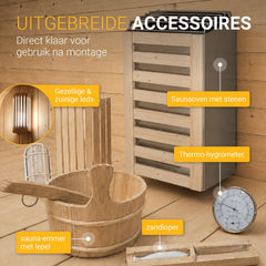 Barrelsauna Nolvik – vierkant, vurenhout, 3,6 kW saunakachel
