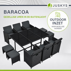 Wicker tuinset Baracoa – 9-delig voor 8 personen, zwart en grijs