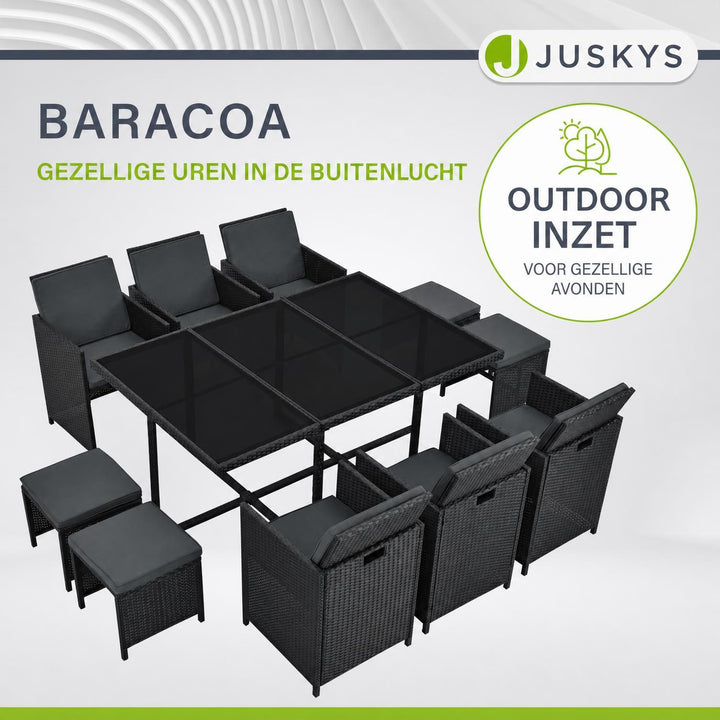Wicker tuinset Baracoa – 9-delig voor 8 personen, zwart en grijs