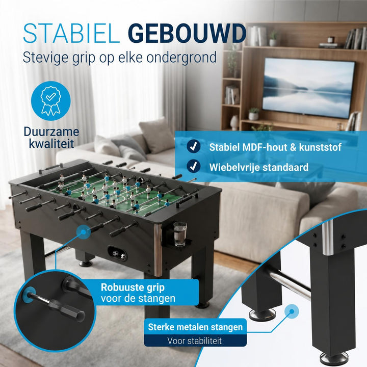 Voetbaltafel Wuzzler – met 2 bekerhouders en stevige stangen