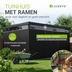 Metalen tuinhuis Luzern – met raam en afsluitbare dubbele deur