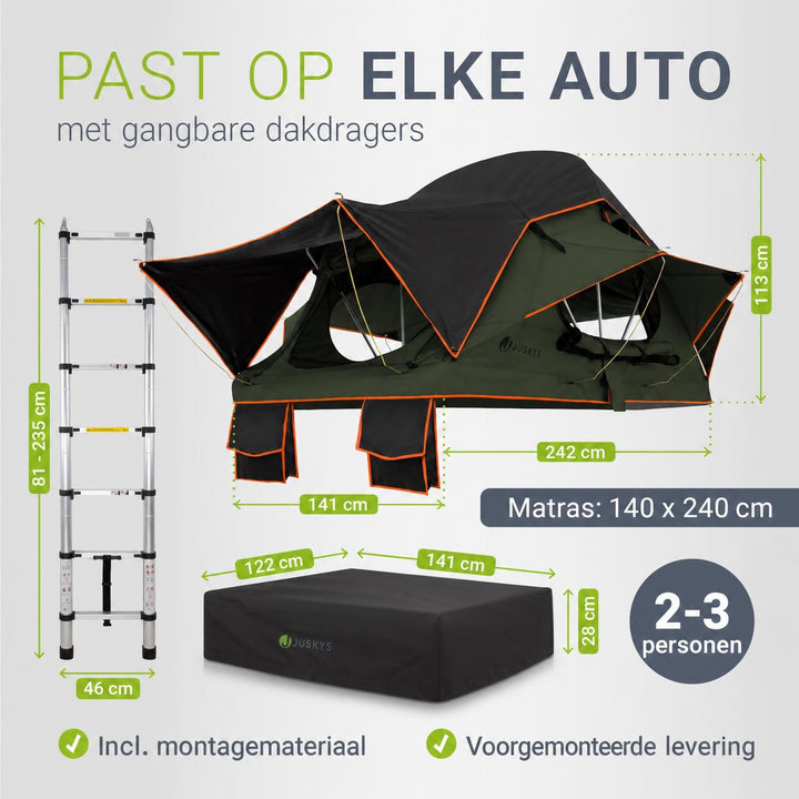 Daktent Lago voor 2-3 personen – aluminium frame en matras