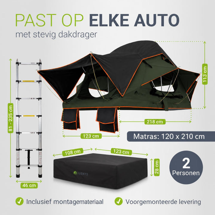 Daktent Lago voor 2-3 personen – aluminium frame en matras