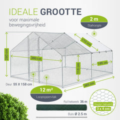 Kippenren HLS25T 2x2x2 m – verzinkt gaas met PE-dekzeil