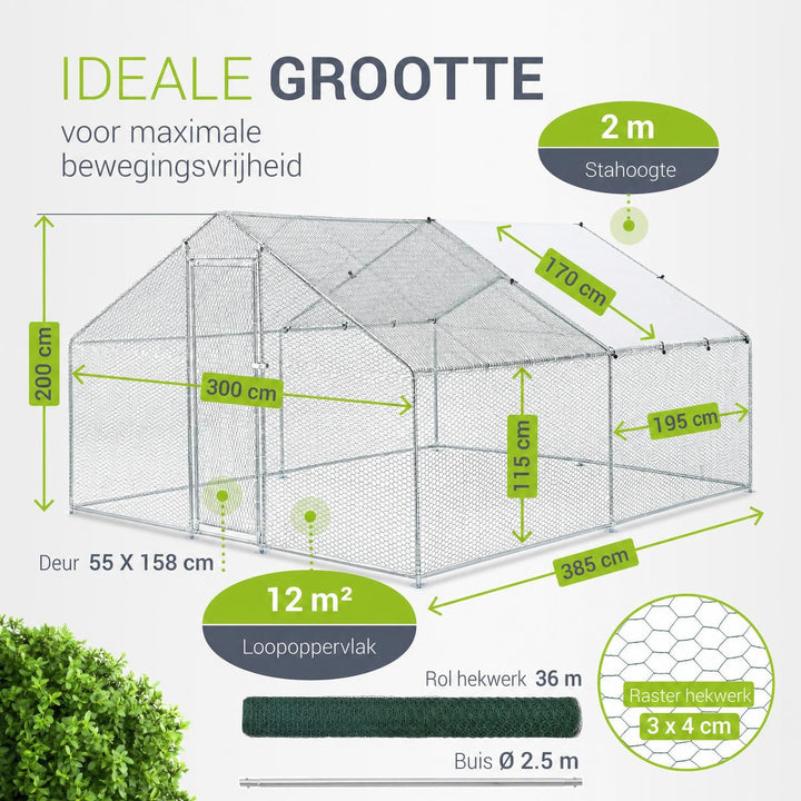 Kippenren HLS25T 2x2x2 m – verzinkt gaas met PE-dekzeil