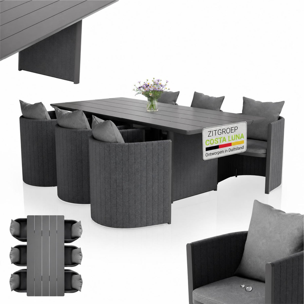 Tuinset Costa Luna – 6 personen, aluminium met fauteuils