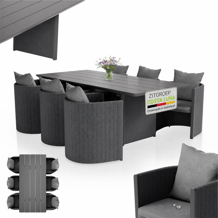 Tuinset Costa Luna – 6 personen, aluminium met fauteuils