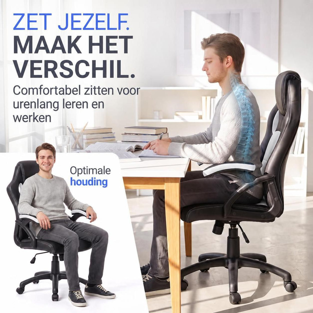 Bureaustoel Montreal in racingdesign – tot 120 kg, zwart