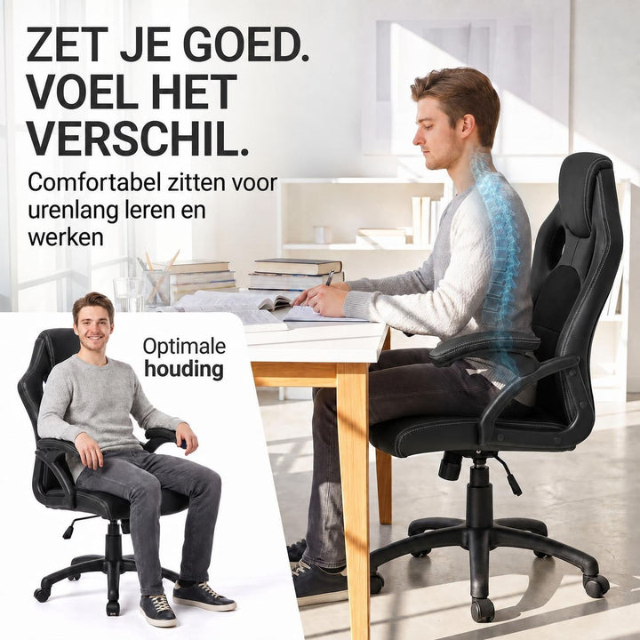 Bureaustoel Montreal in racingdesign – tot 120 kg, zwart
