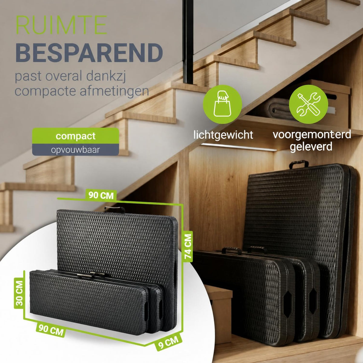 Biertafelset Amberg 180 cm – wicker, voor 6 tot 8 personen
