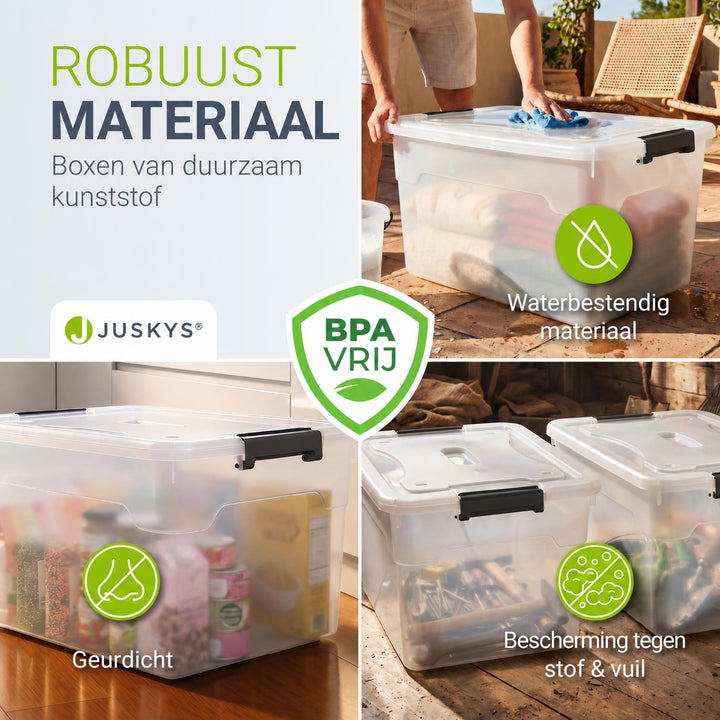 Opbergbox met deksel 30 liter – set van 4, stapelbaar