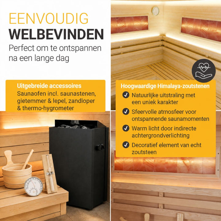 Finse sauna Vantaa – hemlockhout, met kachel en zoutstenen, naturel