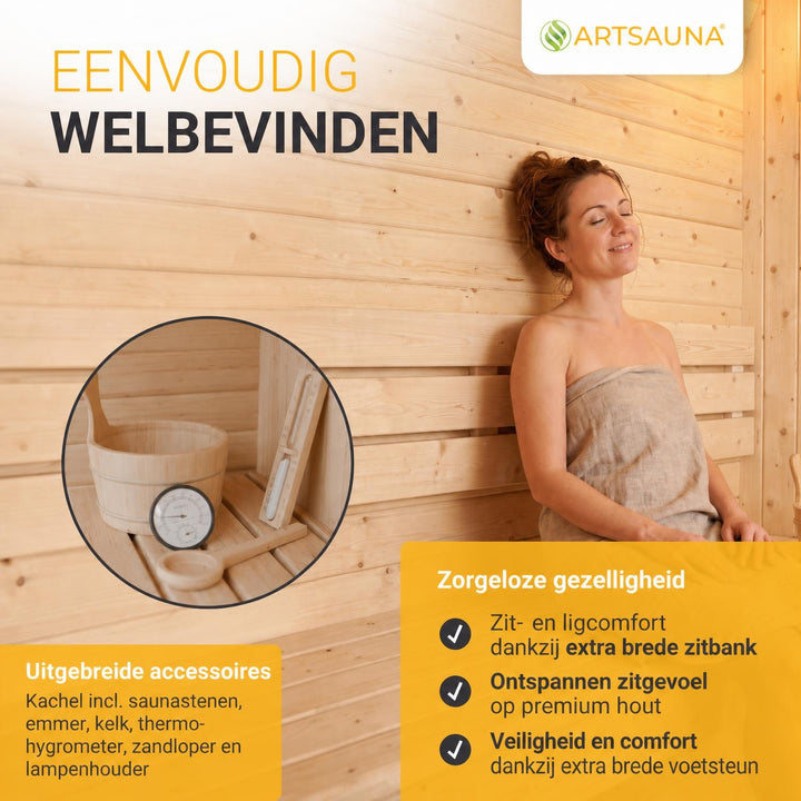 Buitensauna Fjora XL – 6 personen, 9 kW kachel
