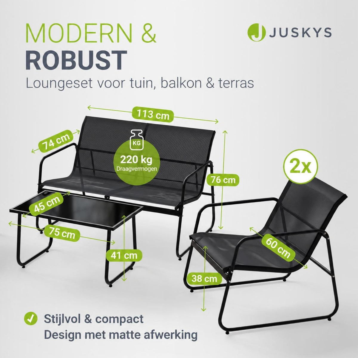 Loungeset Genua – 4-delig met 2-zitsbank, stoelen en tafel