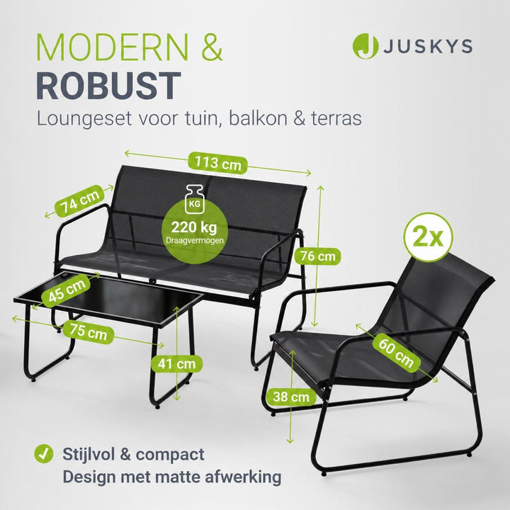 Loungeset Genua – 4-delig met 2-zitsbank, stoelen en tafel