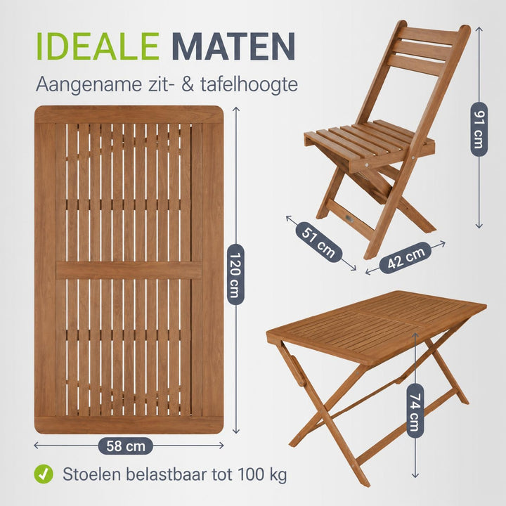 Tuinset Rimini – acaciahout, 5-delig met tafel en 4 stoelen