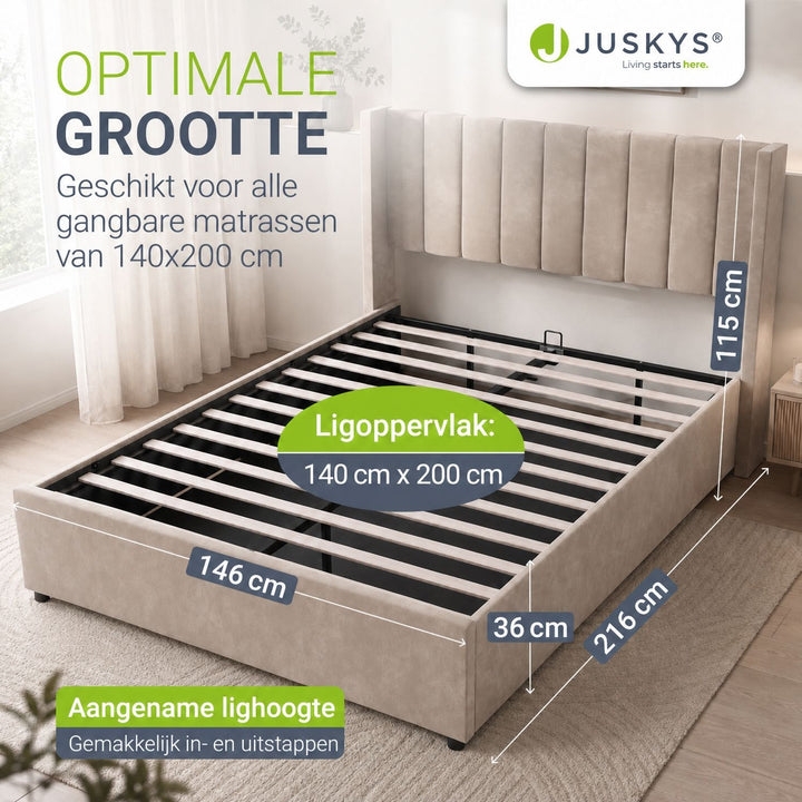 Gestoffeerd bed Savona – fluwelen bekleding met opbergruimte