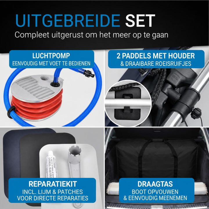 Rubberboot 3,20 m – 2 zitbanken, complete set met peddels