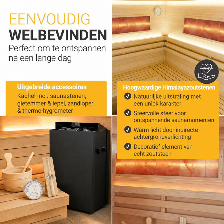 Finse sauna Vantaa – hemlockhout, met kachel en zoutstenen, naturel