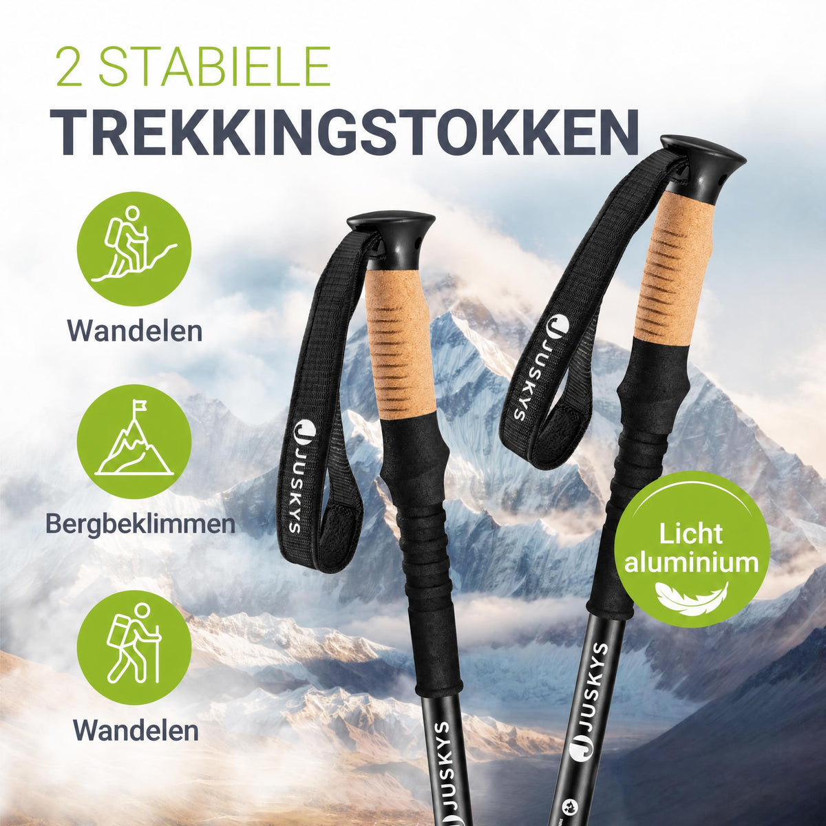 Nordic walking stokken – set van 2, aluminium, telescopisch