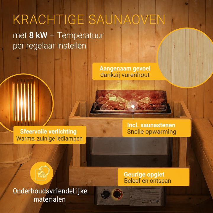 Barrelsauna Spitzbergen – vurenhout, inclusief saunakachel