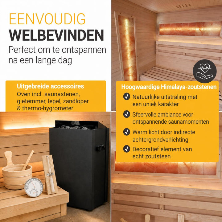 Finse sauna Vantaa – zwart hemlockhout, met kachel en zoutstenen
