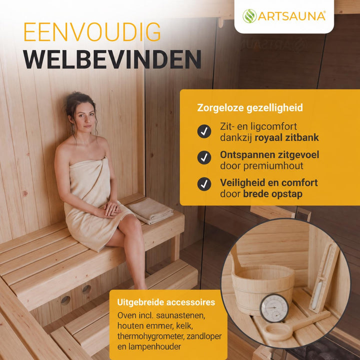 Buitensauna Fjora XXL – 6 personen, 9 kW kachel, relaxruimte