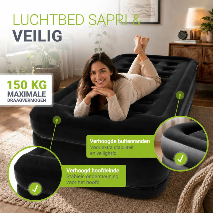 Zelfopblazend luchtbed Sapri – 1 persoon, met ingebouwde pomp