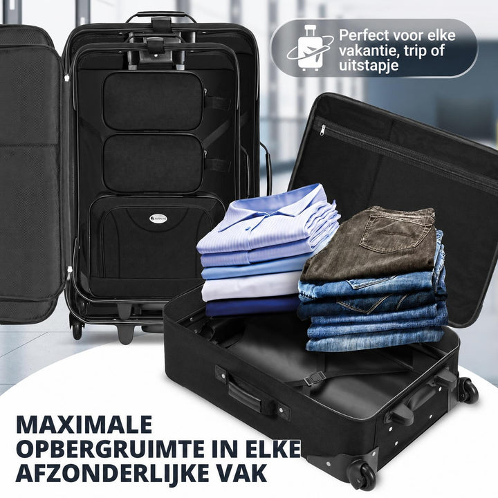 Kofferset Athen – 5-delig, 2 trolleys met schoudertas, zwart