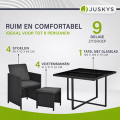 Wicker tuinset Baracoa – 9-delig voor 8 personen, zwart en grijs