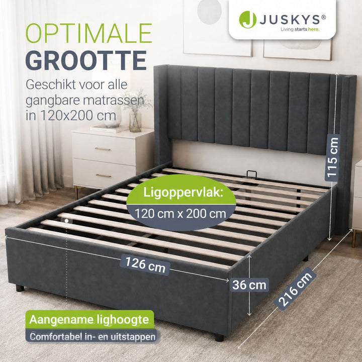 Gestoffeerd bed Savona – fluwelen bekleding met opbergruimte