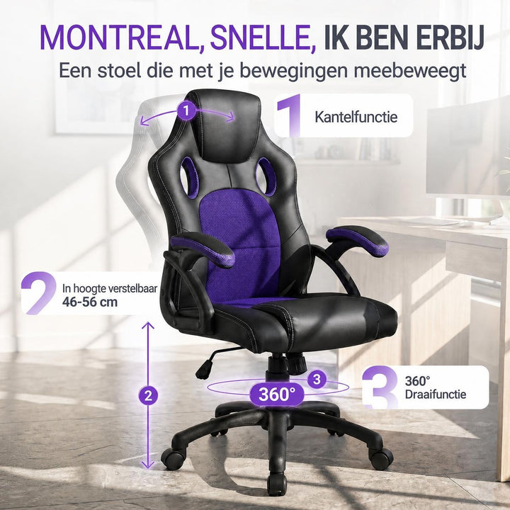 Bureaustoel Montreal in racingdesign – tot 120 kg, zwart