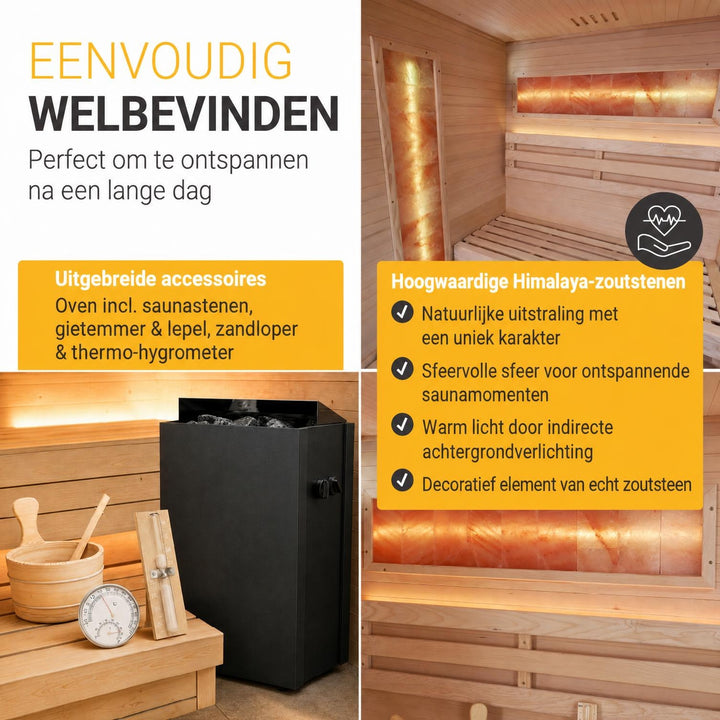 Finse sauna Vantaa – hemlockhout, met kachel en zoutstenen, naturel