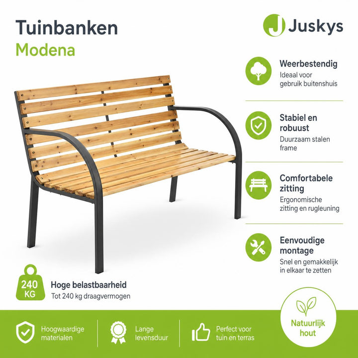 Tuinbank Modena – 120 cm, hout met stalen zijkanten