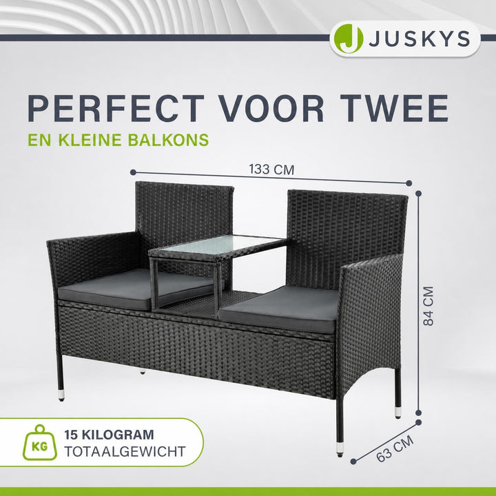 Wicker tuinbank Monaco – 2 personen, 133x63x84 cm met tafel