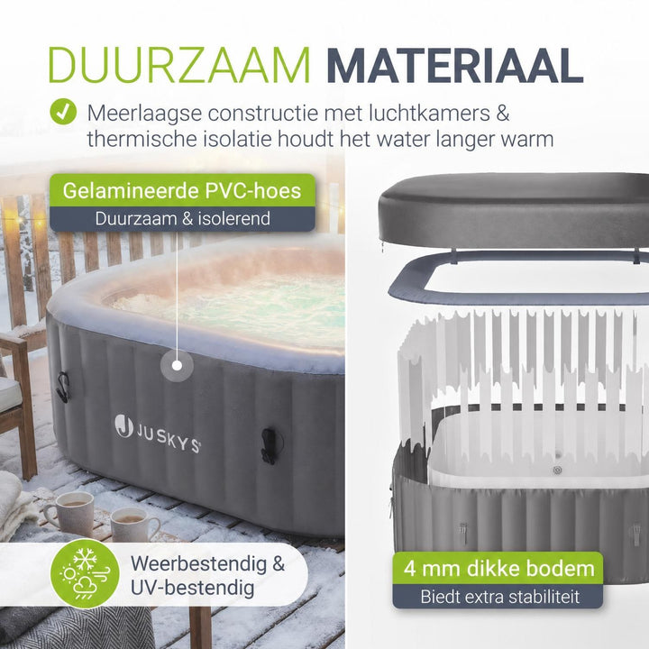 Opblaasbare spa vierkant – 4-6 personen, 185x185 cm, met led
