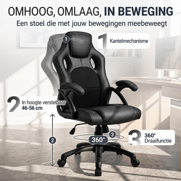Bureaustoel Montreal in racingdesign – tot 120 kg, zwart