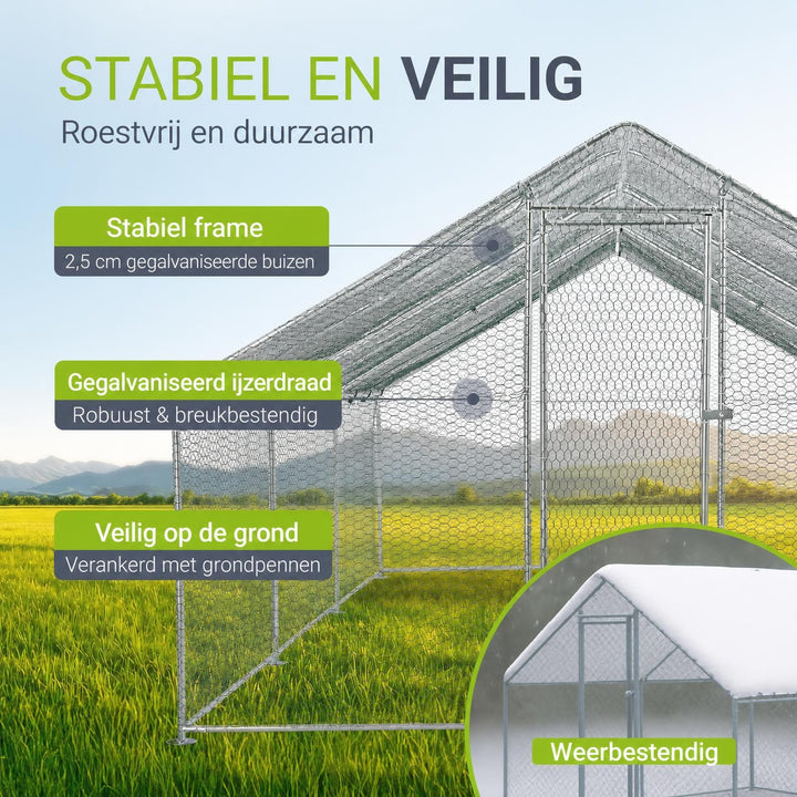 Kippenren HLS25T 2x2x2 m – verzinkt gaas met PE-dekzeil
