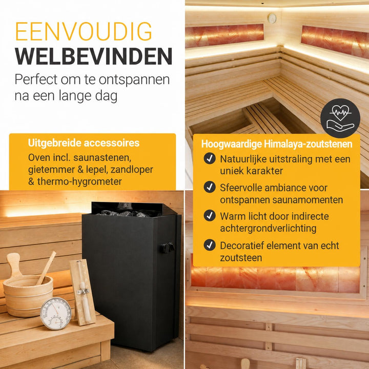 Finse sauna Vantaa – hemlockhout, met kachel en zoutstenen, naturel