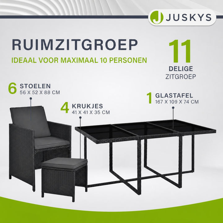 Wicker tuinset Baracoa – 9-delig voor 8 personen, zwart en grijs