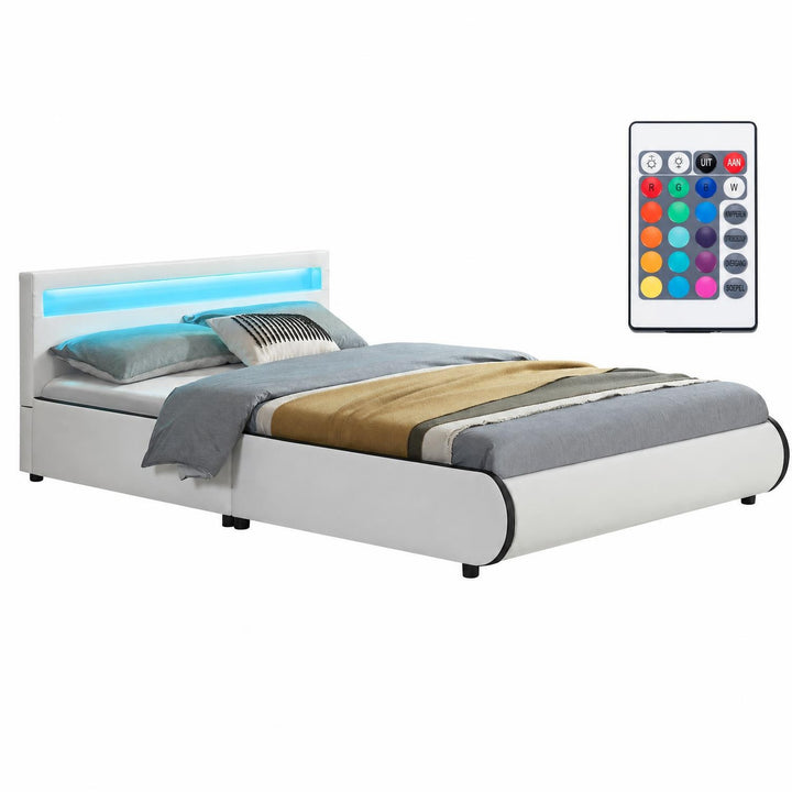 Gestoffeerd bed Sevilla 140x200 cm – wit, met LED-verlichting