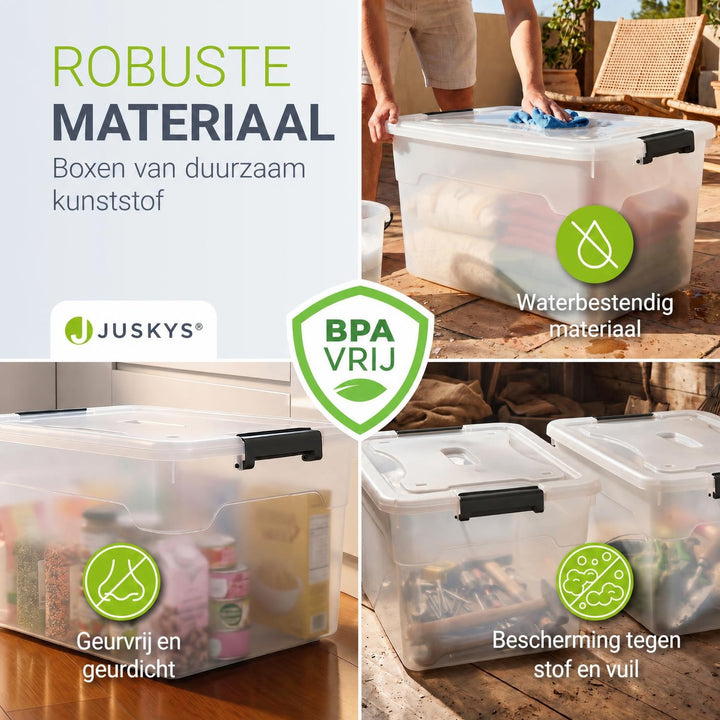Opbergbox met deksel 30 liter – set van 4, stapelbaar