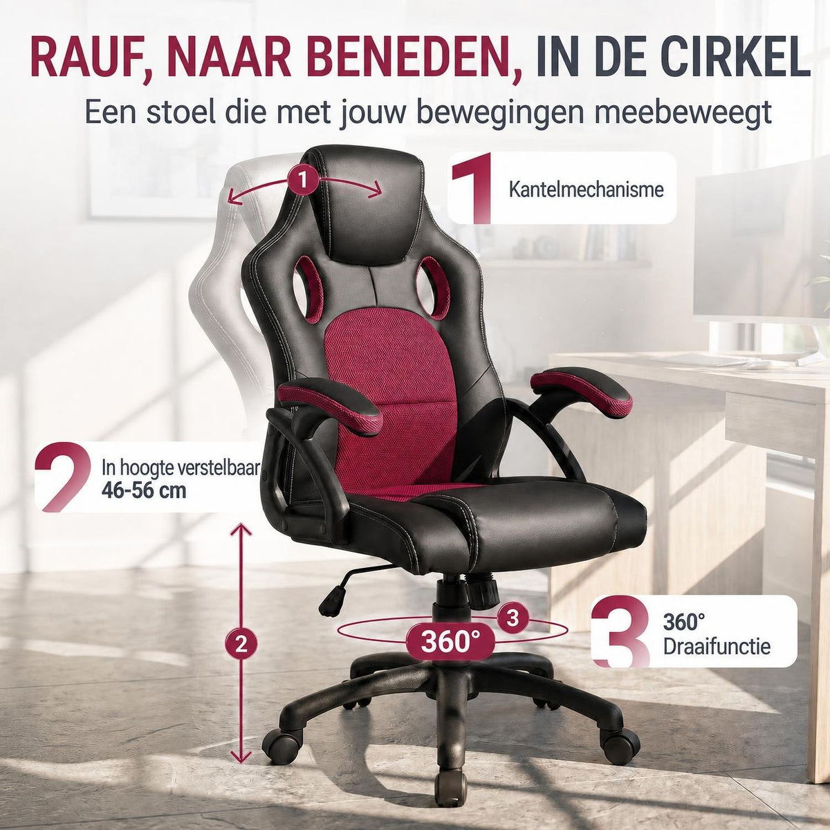 Bureaustoel Montreal in racingdesign – tot 120 kg, zwart
